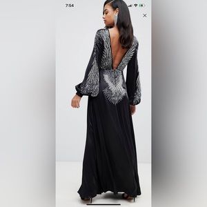 Satin Black Maxi Embellished Dress